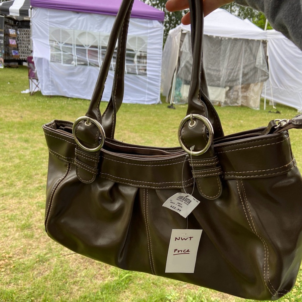 Classic gray brown  Shoulder Bag with Silver Hardware